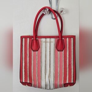 MICHAEL Michael Kors Mercer Accordion Medium Tote Orange Tan Straw W/ Dust Bag